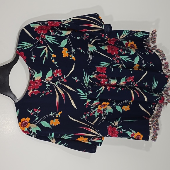 {KORI America} Floral V-Neck Top - Multicolor With Tassles - Picture 4 of 12